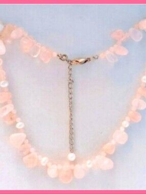Quartz + Pearl Baby Pink Rose Necklace Gemstone 16-19 Inches Statement
